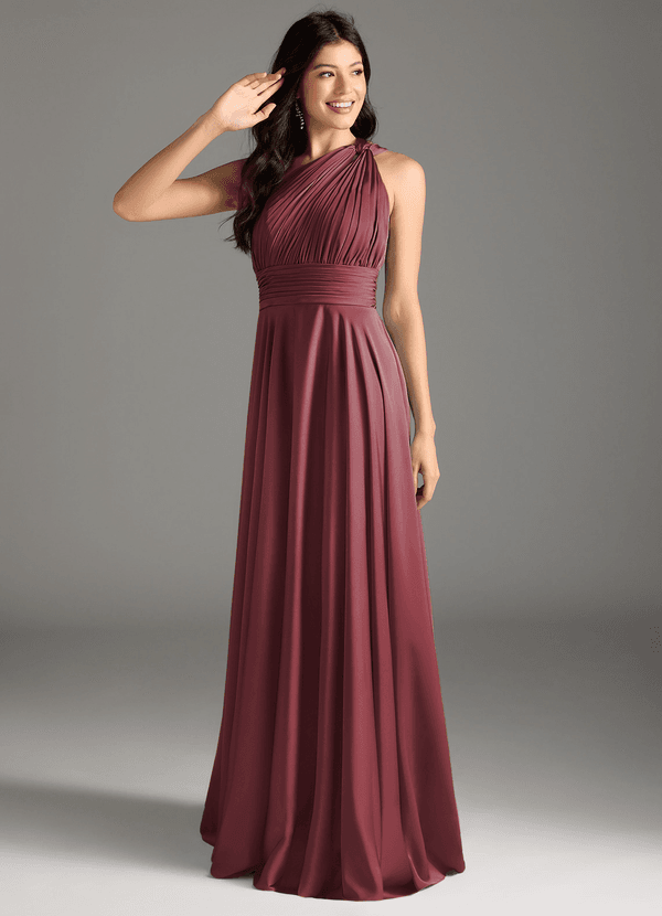Azazie Charlize Bruidsmeisjes Jurken Jurk van Stretch Satijn met A-Lijn One-Shoulder Merlot image1
