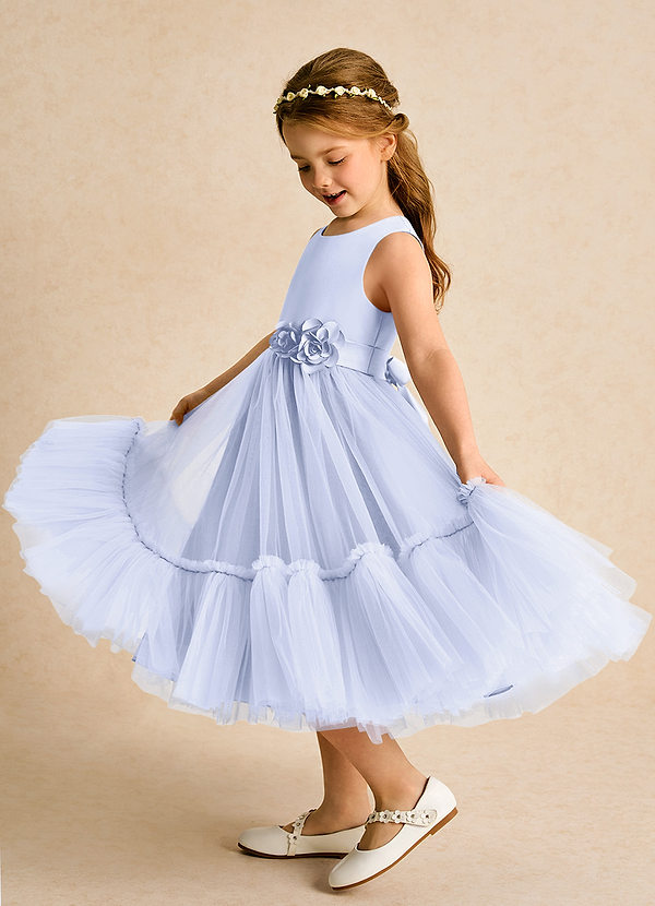 Azazie Miracle Robes de Fillette d'Honneur Robe Trapèze en Mat Satiné Arc Lavande image1