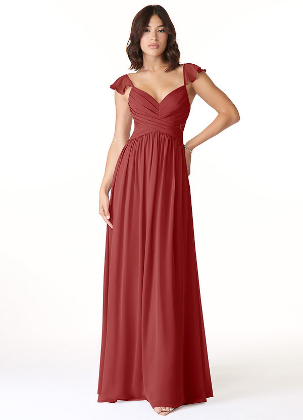 Azazie Lissa Bridesmaid Dresses Rust A-Line Lace Chiffon Dress image1
