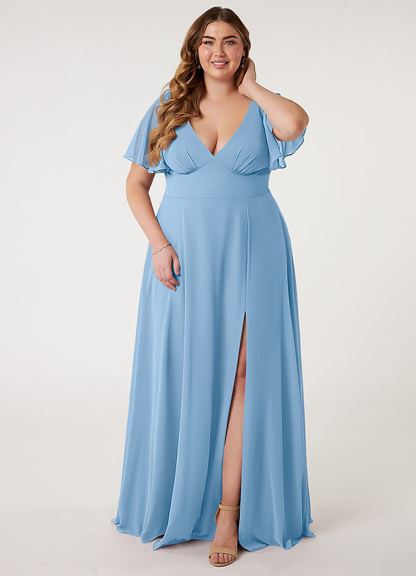 Azazie Kimber Bridesmaid Dresses Powder Blue A-Line Flounce Sleeve Chiffon Dress image1