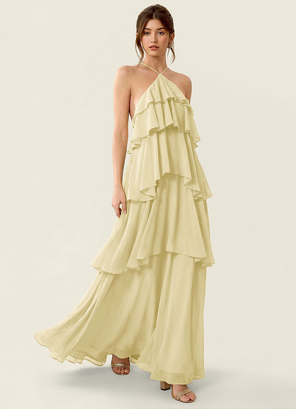 Nevieve Lemon Sorbet Satin Faced Chiffon Ruffles Vacation Dress image1
