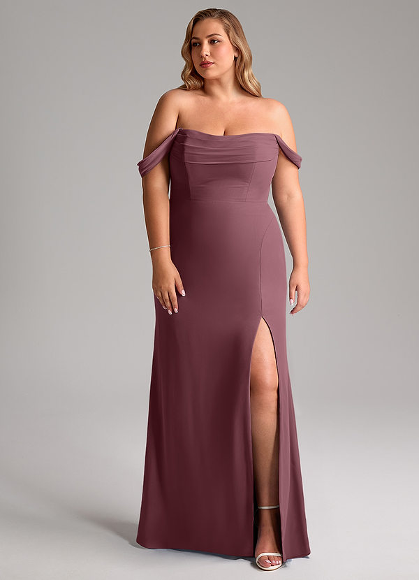 Azazie Saige Abiti da Damigella Abito Convertibile A-Line in Chiffon a Spalla Scoperta Sangria image1