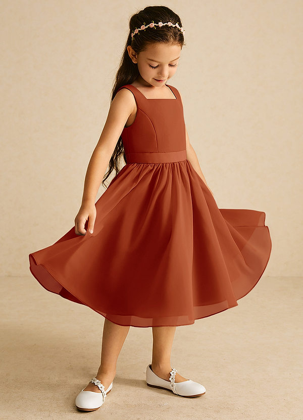 Azazie Ari Flower Girl Dresses Paprika A-Line Sleeveless Chiffon Dress image1