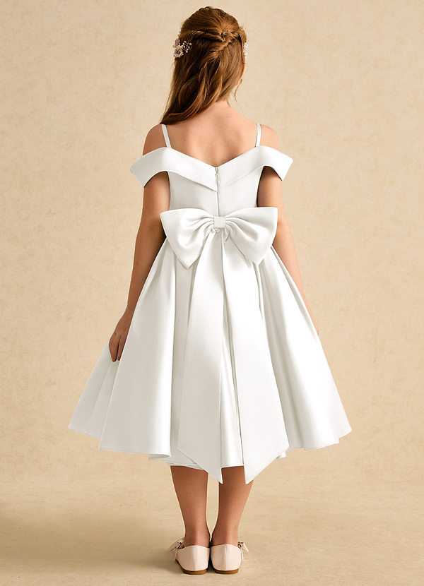 Azazie Favia Blumenkinder Kleider A-Linie Schulterfrei Matte Satin Kleid Elfenbein image1