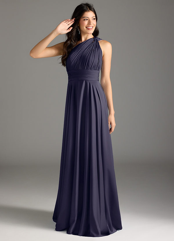 Azazie Charlize Bridesmaid Dresses Stormy A-Line One Shoulder Stretch Satin Dress image1