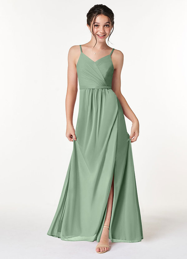 Azazie Luxy Plissee Gittergewebe Kleider Matcha image1