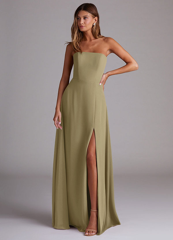 Azazie Wren Bridesmaid Dresses Moss Green A-Line Side Slit Chiffon Convertible Dress image1