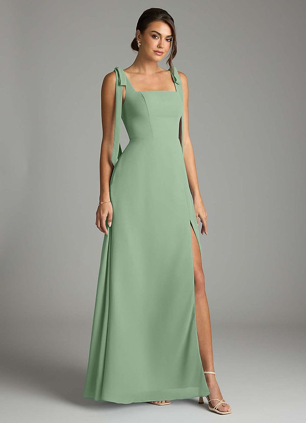 Azazie Debra Bridesmaid Dresses Matcha A-Line with Pockets Chiffon Convertible Dress image1