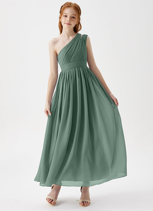 Azazie Anissa Junior Eucalyptus A-Line Pleated Chiffon Dress image1