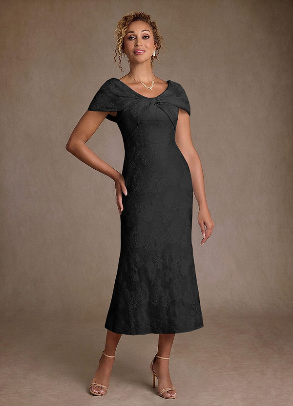 Azazie Aguilas Robe Mère de la Mariée & du Marié Robe Sirène en Jacquard Floral Épaule décolletée Jacquard Noir image1