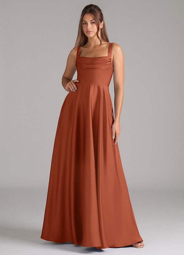 Azazie Shaude Bridesmaid Dresses Cedar Rose A-Line Pleated Stretch Satin Dress image1