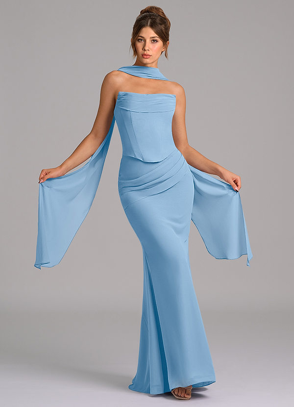 Azazie Sorrel Bridesmaid Dresses Powder Blue Mermaid Corset Chiffon Dress image1
