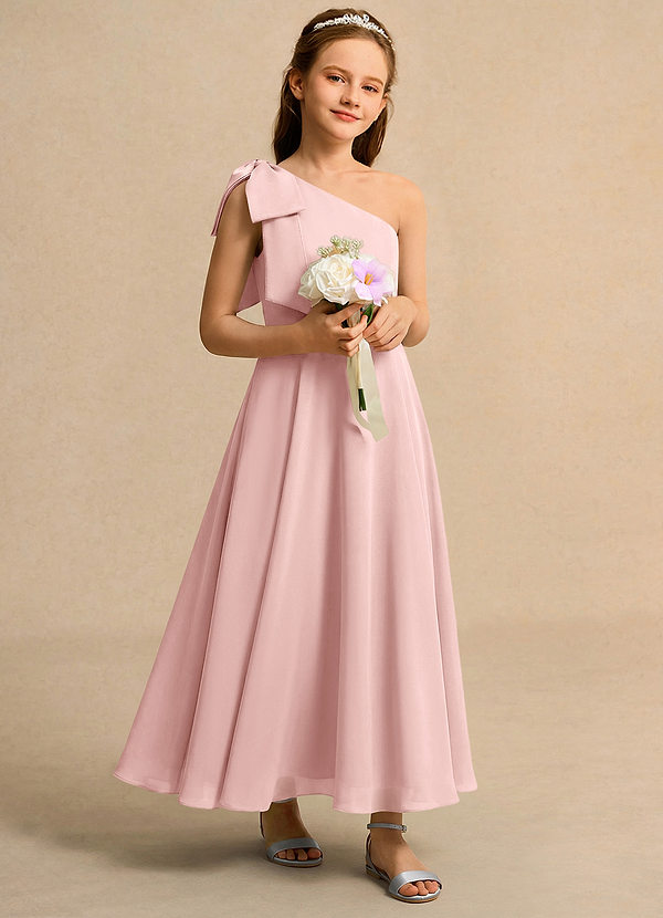 Azazie Guppy Girls Formal Blumenkinder Kleider A-Linie One-Shoulder Chiffon Kleid Puderrosa image1