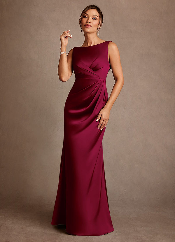 Azazie Baltimore Mother of the Brides Dresses Burgundy A-Line Pleated Stretch Satin Dress image1
