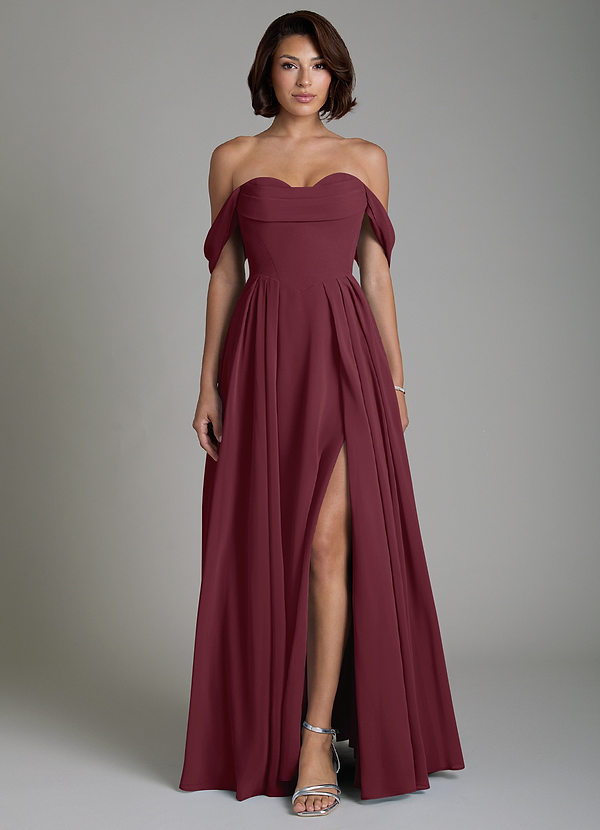 Azazie Loisa Brautjungfernkleider Wandelbar A-Linie Korsett Chiffon Kleid Cabernetrot image1