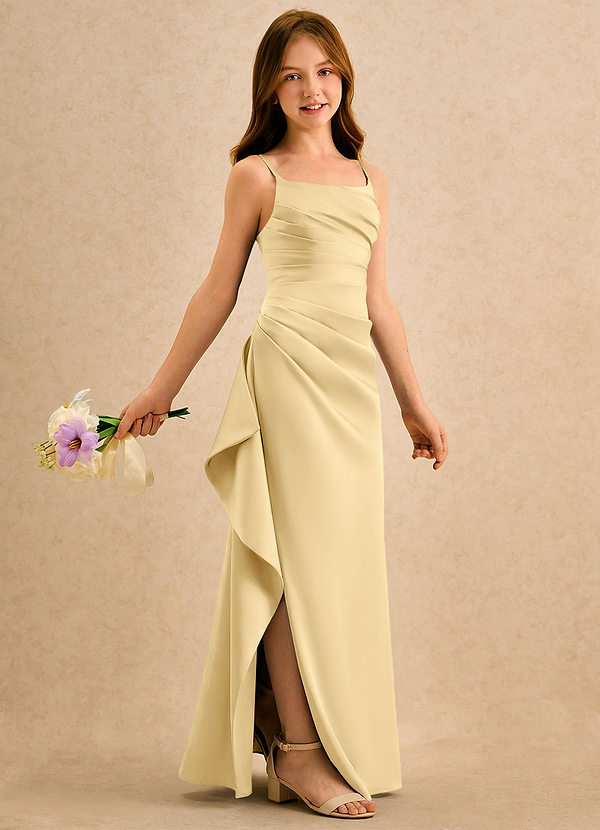 Azazie Cannoli Girls Formal Klänningar för brudeflicka Klä A-Line i Stretch Satin Plisserad image1