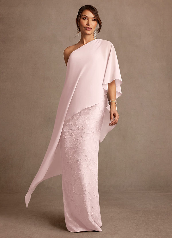 Azazie Wilma Mother of the Brides Dresses Blushing Pink Sheath One Shoulder Floral Burnout Dress image1