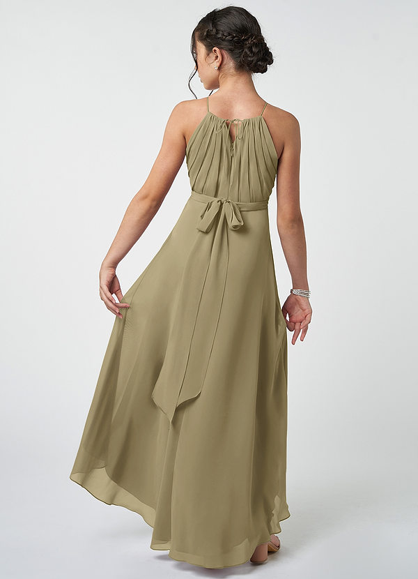 Azazie Oaklynn Junior Robe Trapèze en Mousseline de soie Plissée Vert Mousse image1