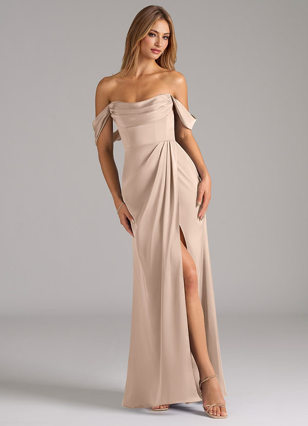 Azazie Johana Brautjungfernkleider Wandelbar Meerjungfrau-Linie Schulterfrei Stretch-Satin Kleid Englisches Rosa image1