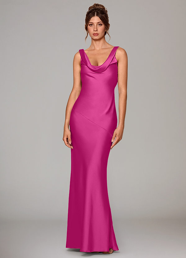Azazie Rylina Bridesmaid Dresses Fuchsia Mermaid Stretch Satin Dress image1