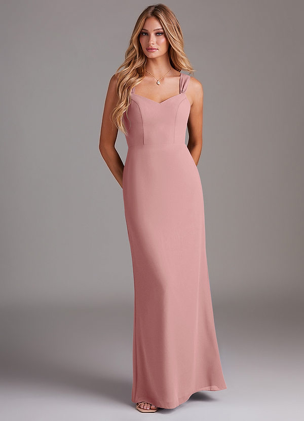 Azazie Denice Bridesmaid Dresses Dusty Rose Sheath Pleated Chiffon Dress image1