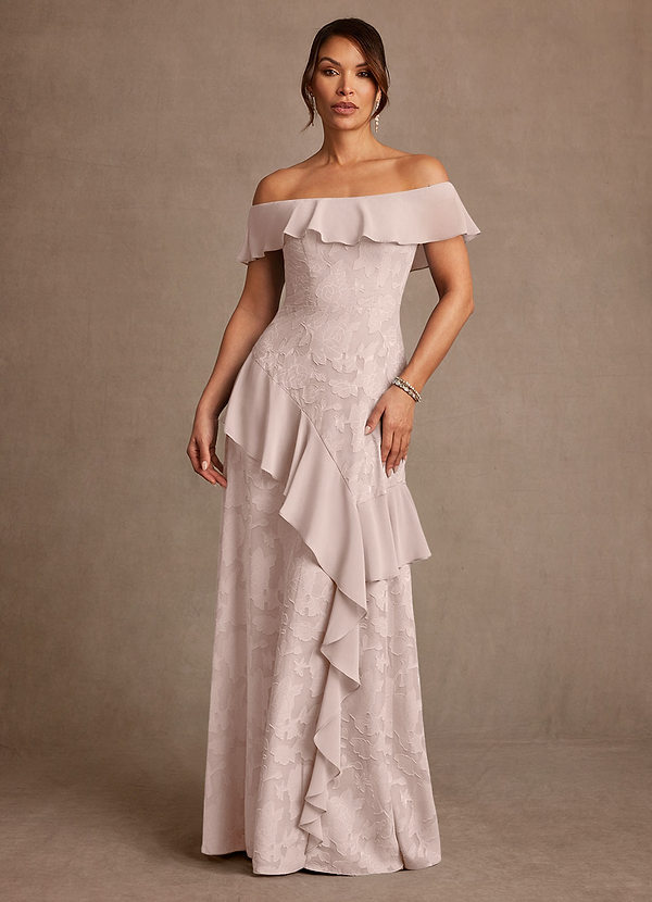 Azazie Marina Mother of the Brides Dresses Blushing Pink A-Line Off the Shoulder Floral Burnout Dress image1