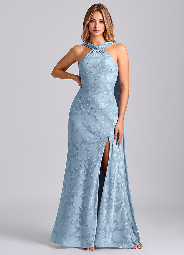 Azazie Kinsley Suknie dla druhen Syrena Pofałdowany Kwiatowe wypalenie Do ziemi Sukienka image1