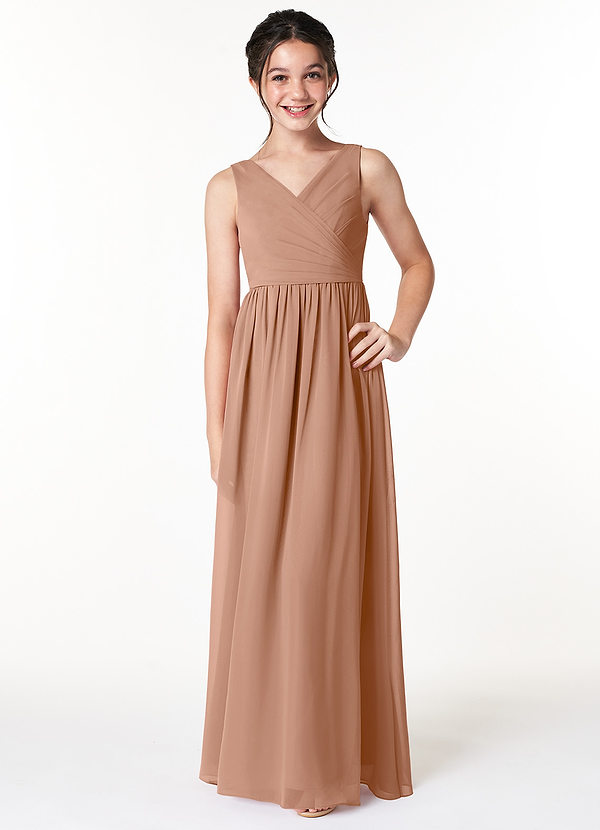 Azazie Sawyer Junior Champagne Rose A-Line Pleated Chiffon Dress image1