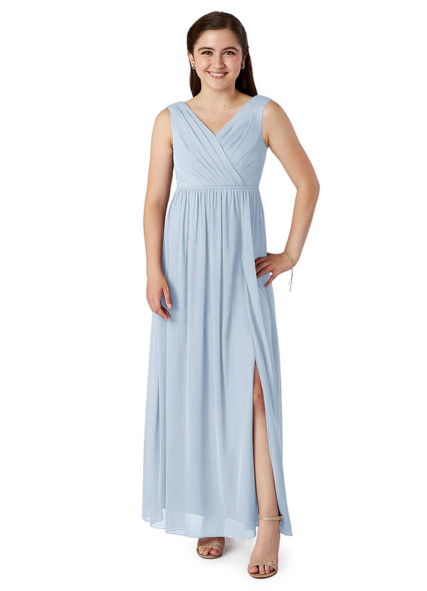 Azazie Tanicia A-Line Pleated Mesh Floor-Length Junior Bridesmaid Dress image1