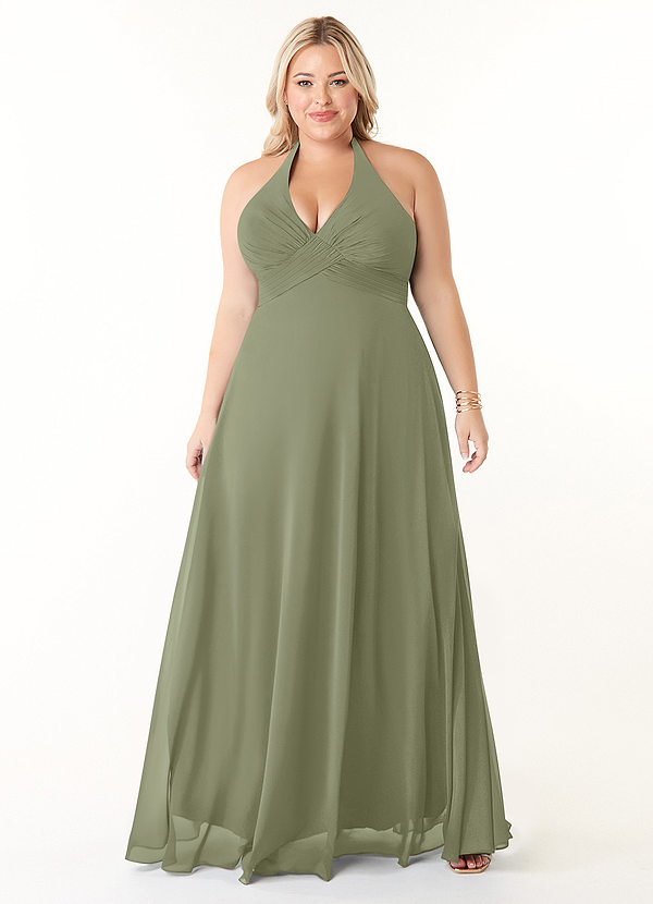 Azazie Tessie Bridesmaid Dresses Pistachio A-Line V-Neck Pleated Chiffon Dress image1