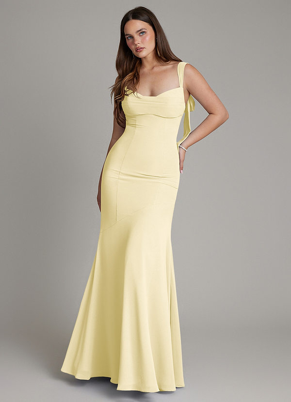Azazie Carlotta Vestidos Dama de Honor Vestido de Sorbete De Limón de Gasa de Corte Sirena con Escote de Corazón image1