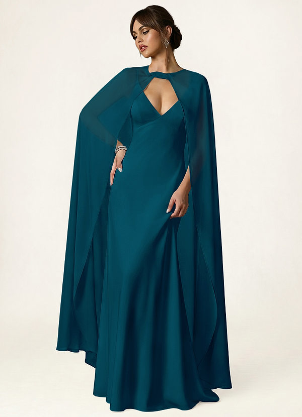 front Azazie Knot-Front Chiffon Long Cape