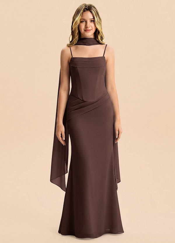 Azazie Sorrel Junior Ganache Mermaid Pleated Chiffon Dress image1