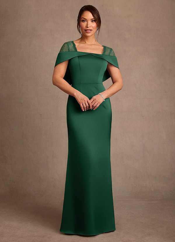 Azazie Henrieta Mother of the Brides Dresses Dark Green Sheath Lace Stretch Satin Dress image1