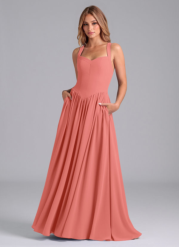 Francis Bridesmaid Dresses Salmon Pink A-Line Corset Chiffon Dress image1