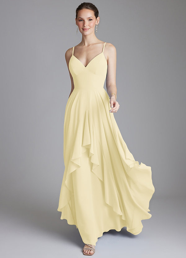 Azazie Zaina Brautjungfernkleider A-Linie Chiffon Kleid Zitronensorbet image1