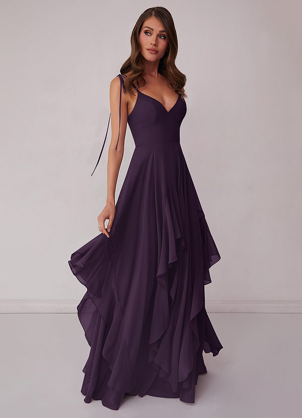 Barbie ♥ Azazie Bridesmaid Dresses Plum A-Line Bow Chiffon Dress image1