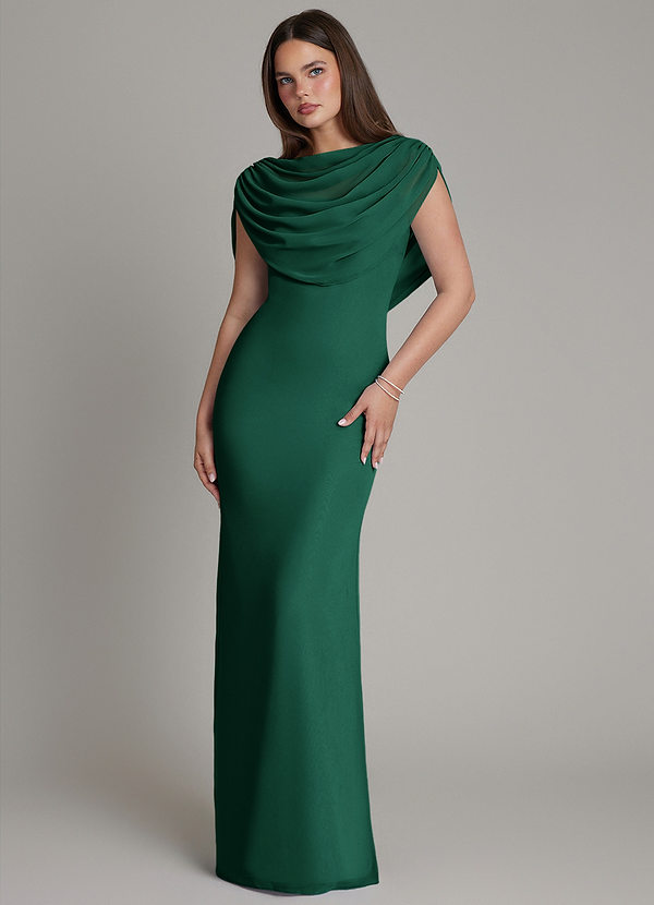 Azazie Hadley Bridesmaid Dresses Emerald Mermaid Pleated Chiffon Dress image1