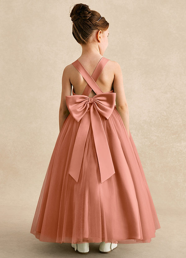 Azazie Peanut Robes de Fillette d'Honneur Robe Trapèze en Tulle Bretelle Mai Tai image1