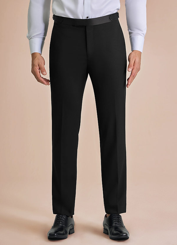 front Classic Black Peak Lapel Tuxedo Pants
