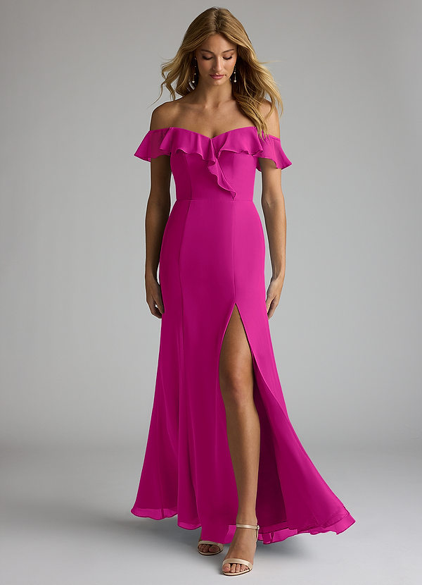 Azazie Sophie Bridesmaid Dresses Fuchsia A-Line Off the Shoulder Chiffon Convertible Dress image1