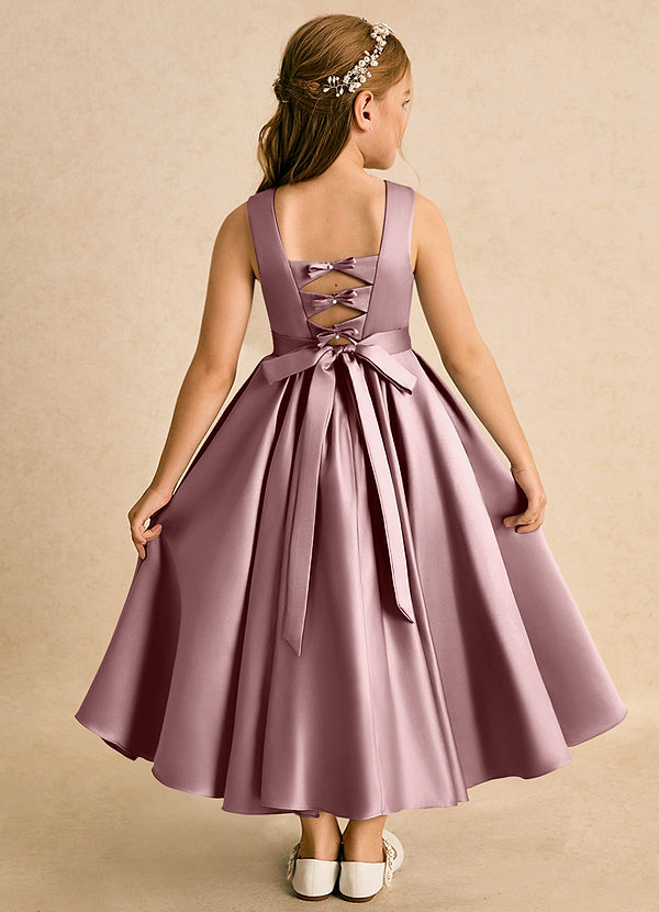Azazie Junebuj Vestidos de Niña de Flores Vestido de Rosa Polvorienta de Satin Mate de Princesa con Plisado image1