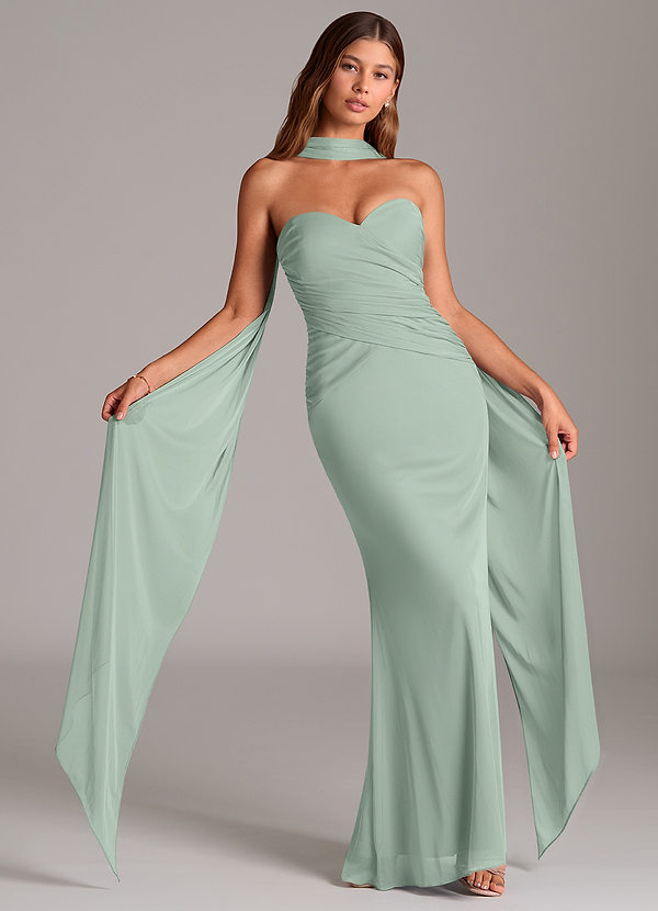 Azazie Katelyn Brudtärneklänningar Klä av Tubklänning i Maska Axelbandslös Agave Konvertibel image1