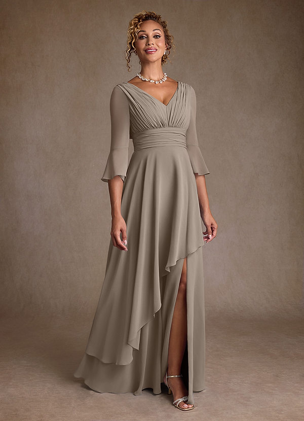 Azazie Eire Mother of the Brides Dresses Taupe A-Line Pleated Chiffon Dress image1