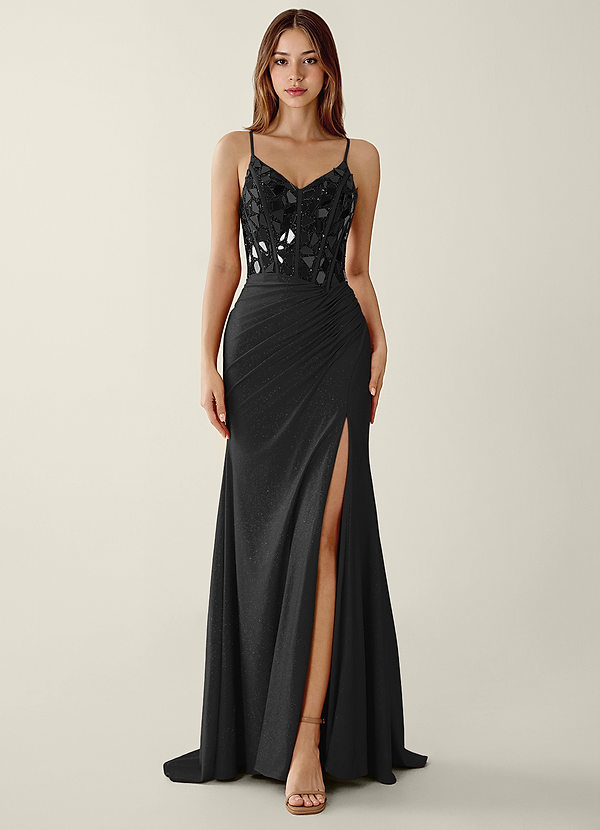 Kaida Black V-neck Sequins Corset Mermaid Prom Dress image1