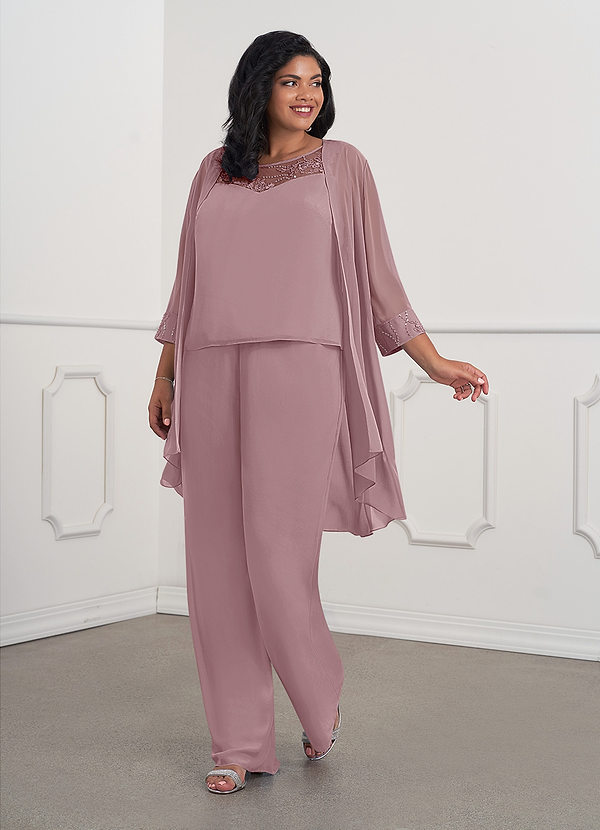 Azazie Maura Mother of the Bride Dresses Dusty Rose Jumpsuit/Pantsuit Sequins Chiffon Dress image1