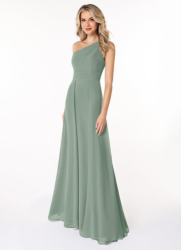 Azazie Dallas Bridesmaid Dresses Silver Sage A-Line One Shoulder Chiffon Dress image1