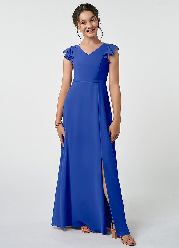 Azazie Claudine Junior Royal Blue A-Line Pleated Chiffon Dress image1