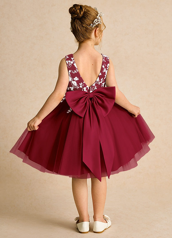 Azazie Butterfly Flower Girl Dresses Burgundy A-Line Lace Dress image1