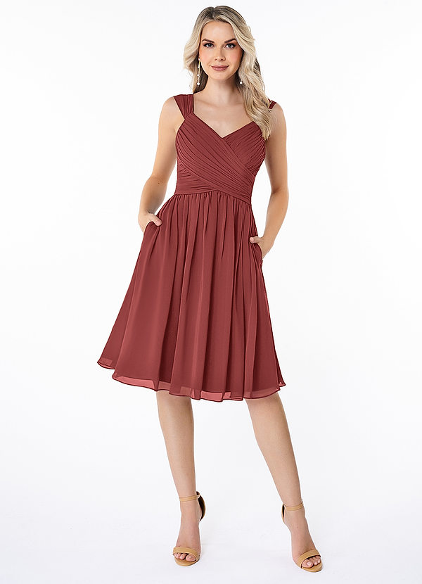 Azazie Angie Bridesmaid Dresses Terracotta A-Line Corset Chiffon Dress image1